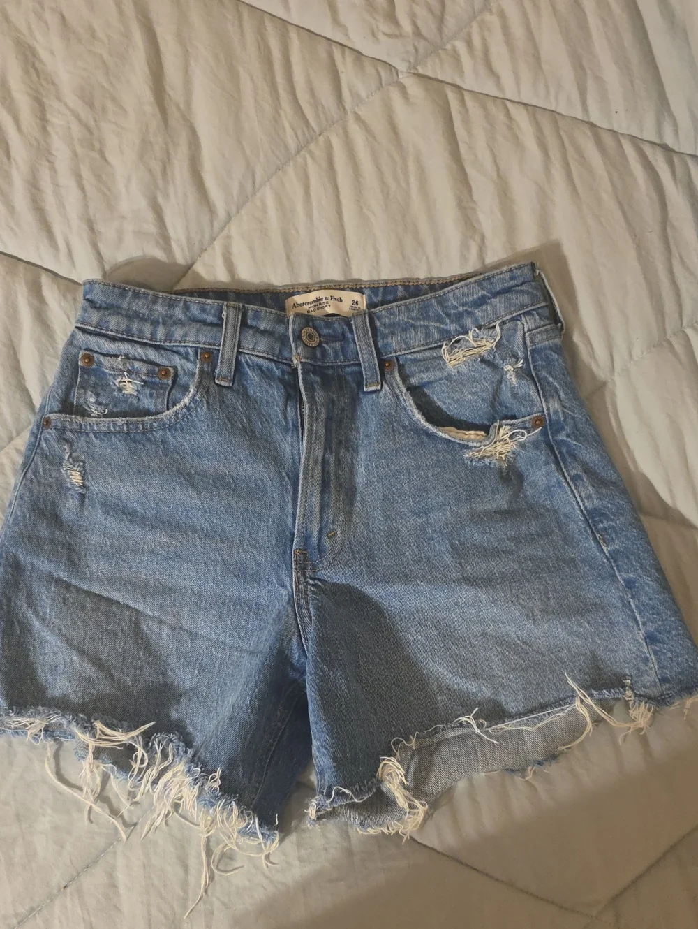 Abercrombie & Fitch Light Blue Dad Distressed Denim Shorts